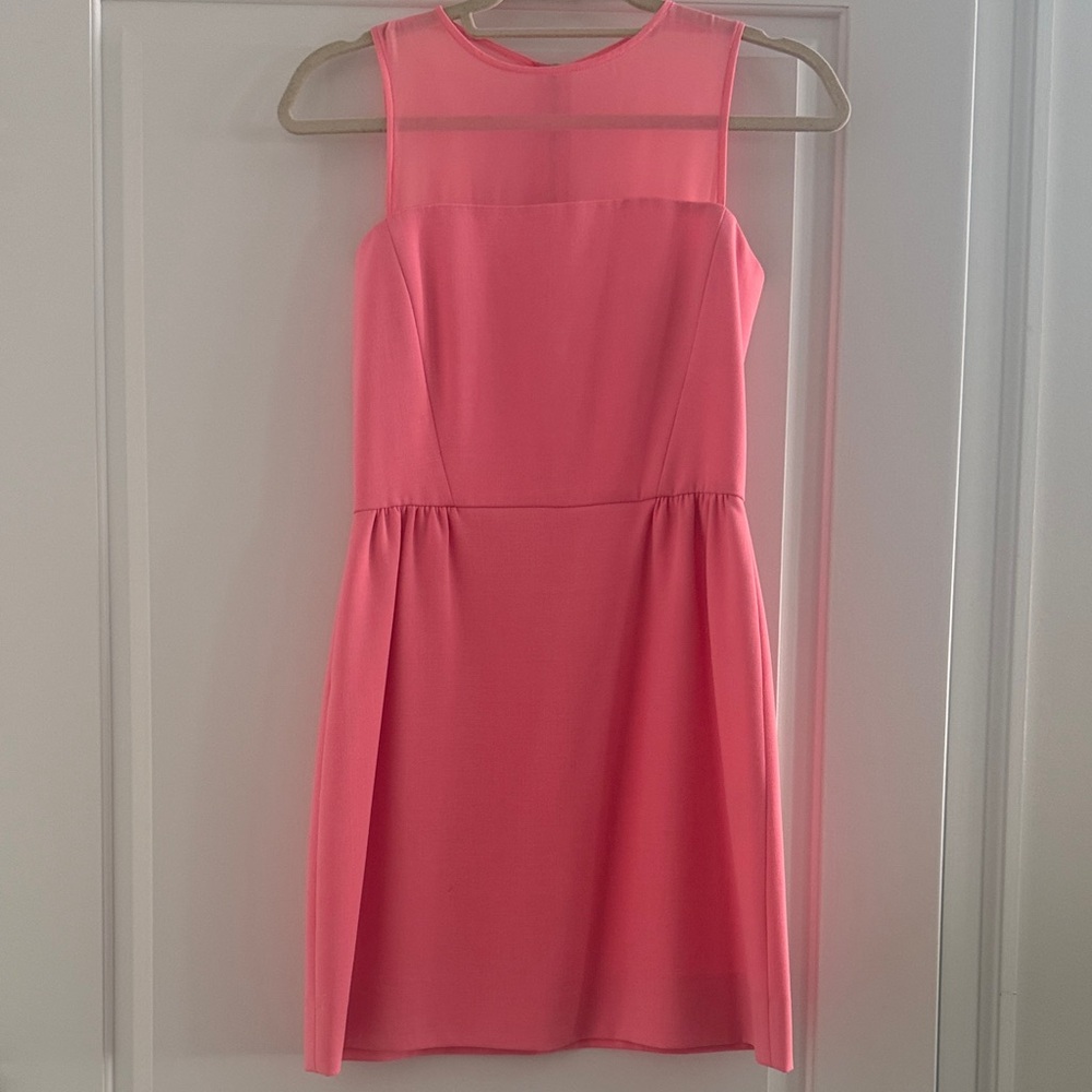 Sleeveless Sheer Yoke Pink Mini Dress
